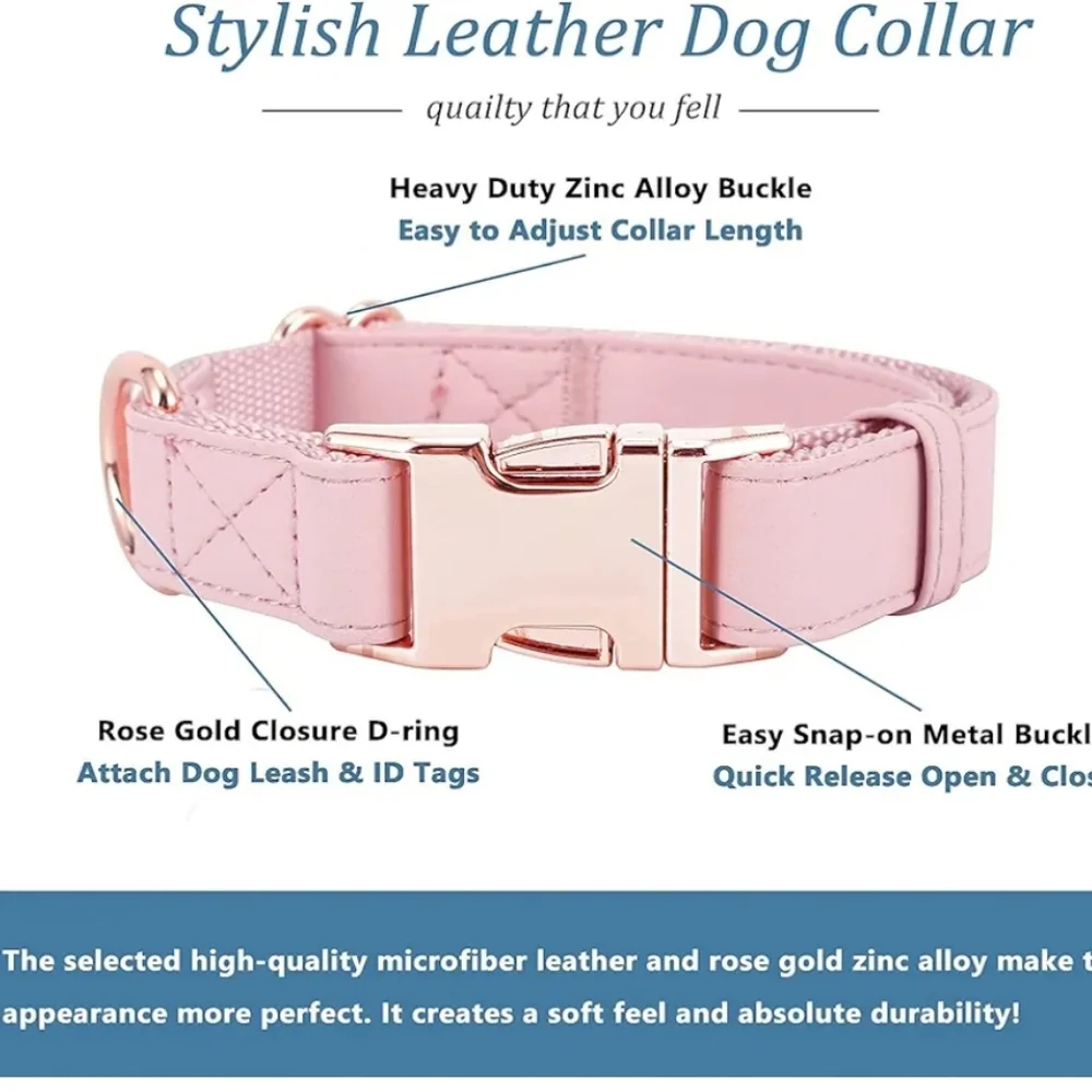Pink Vegan Leather Dog Collar And Leash Set